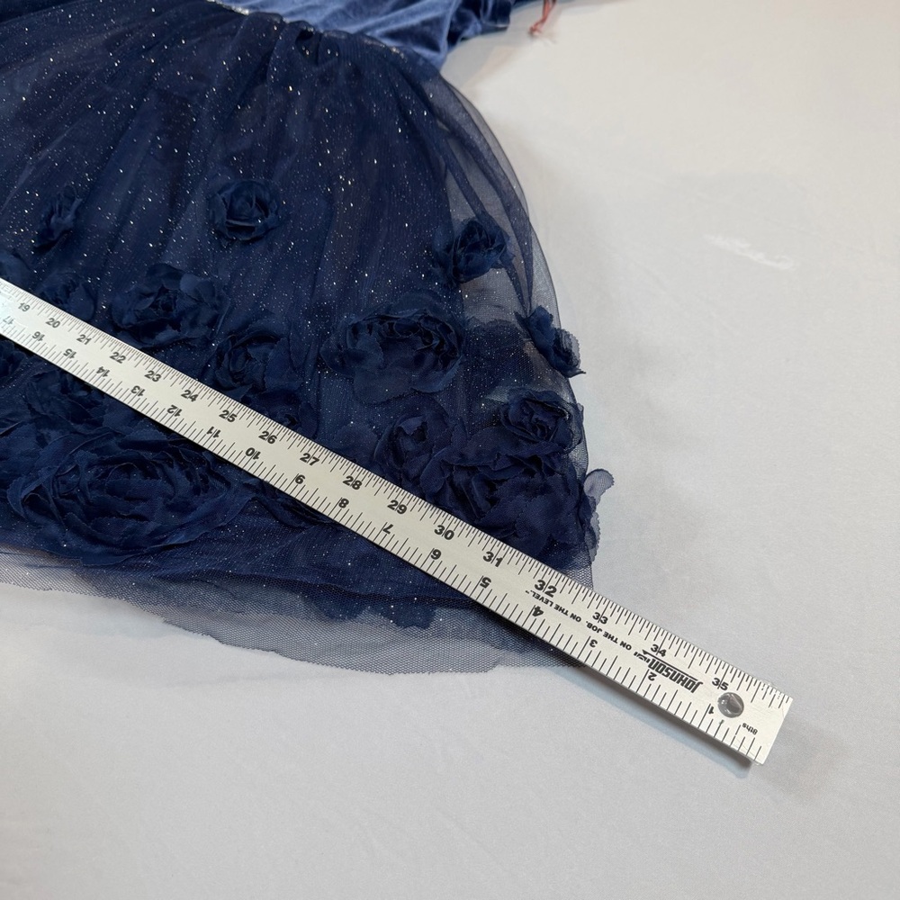 Nannette Shimmering Navy Dress. Velvet Top/Lace Florals Accent Bottom NEW-Sz 6X - Picture 14 of 16